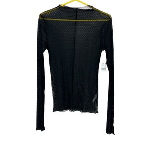 Free People Black Fishnet Sheer Long Sleeve Top Size S NWT